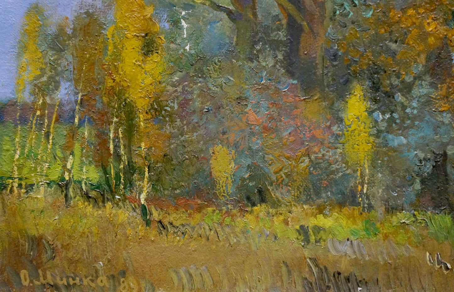 Oil painting Autumn trees by Minka Alexander Fedorovich, vibrant textured forest