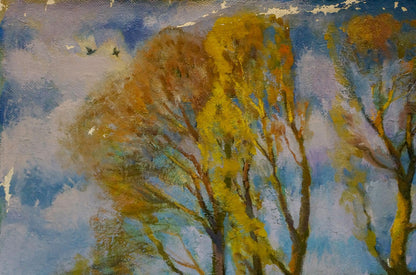 Oil painting of autumn trees with golden brown leaves by Minka Alexander Fedorovich