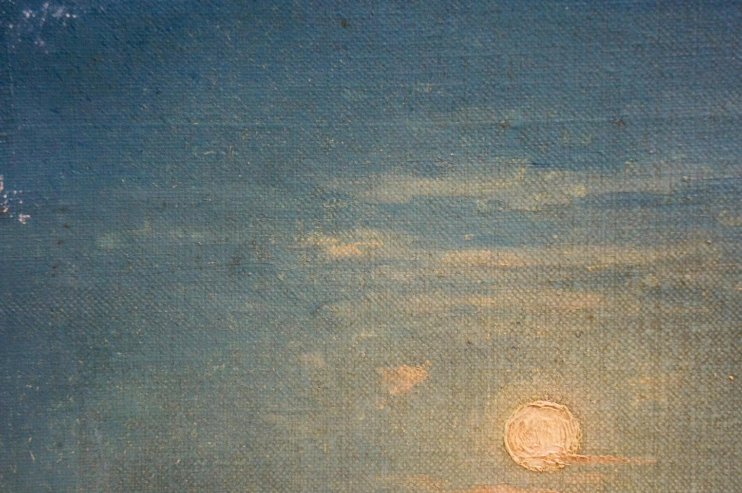 Oil painting Night sea: textured gradient sky from deep blue to orange sun