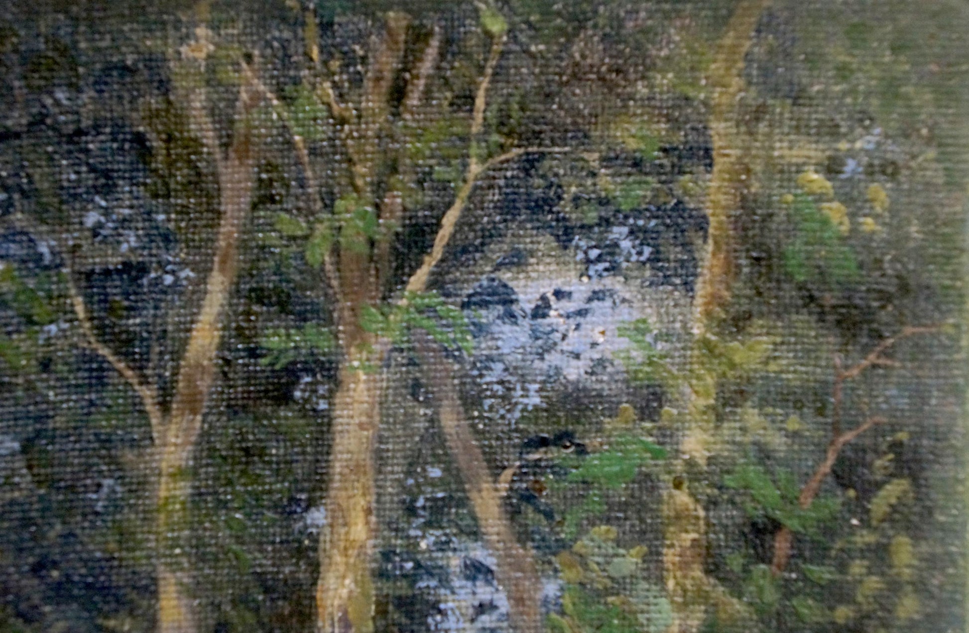 Oil painting of forest landscape by Efim Efimovich Volkov, textured canvas