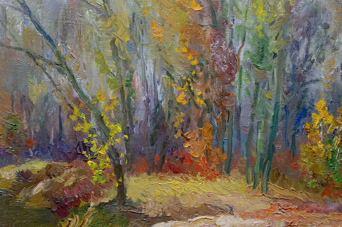 Vibrant impressionist oil painting of autumn forest by Minka Alexander Fedorovich
