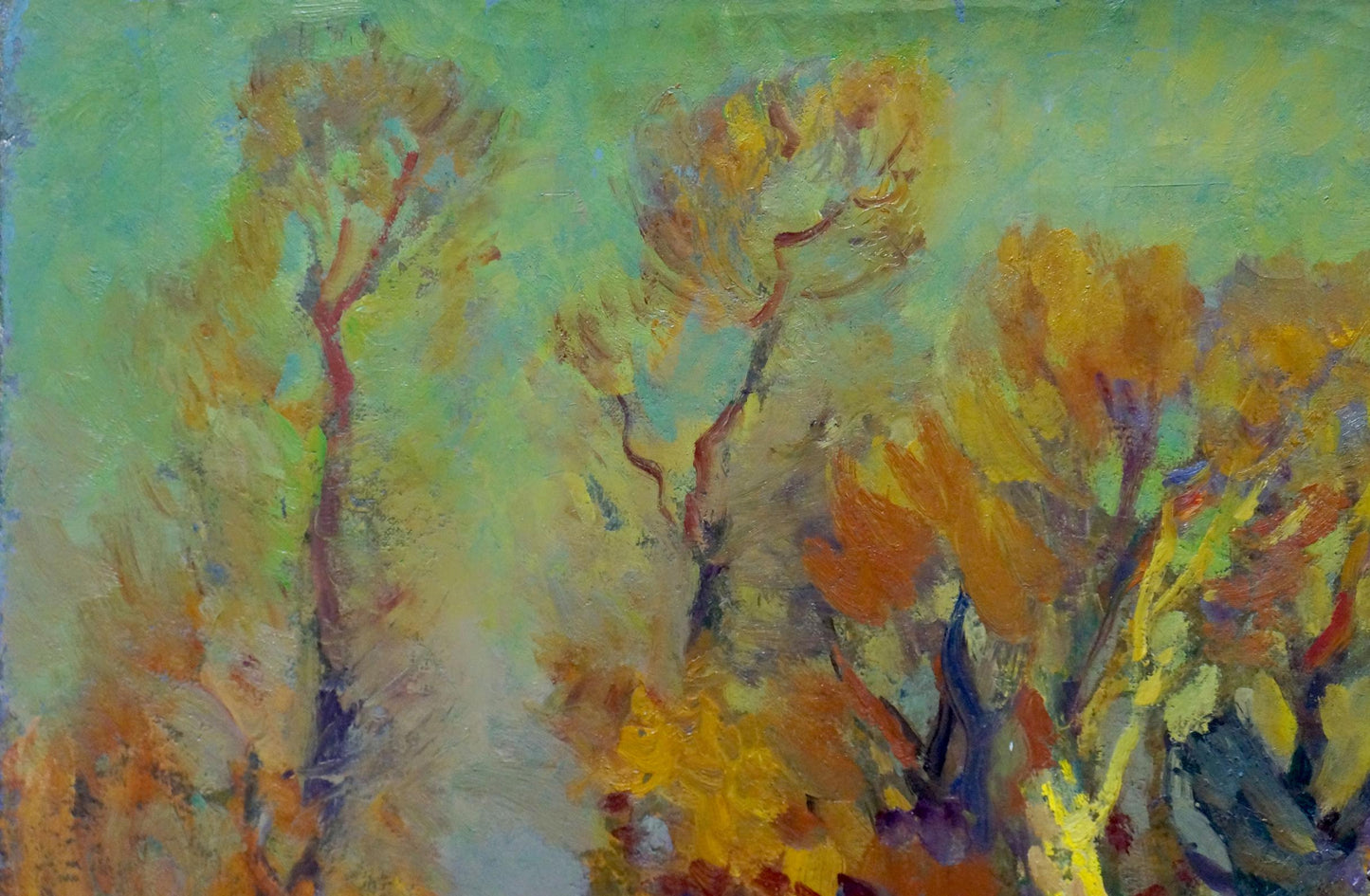 Oil painting Gold autumn by Minka Alexander Fedorovich, impressionistic fall trees