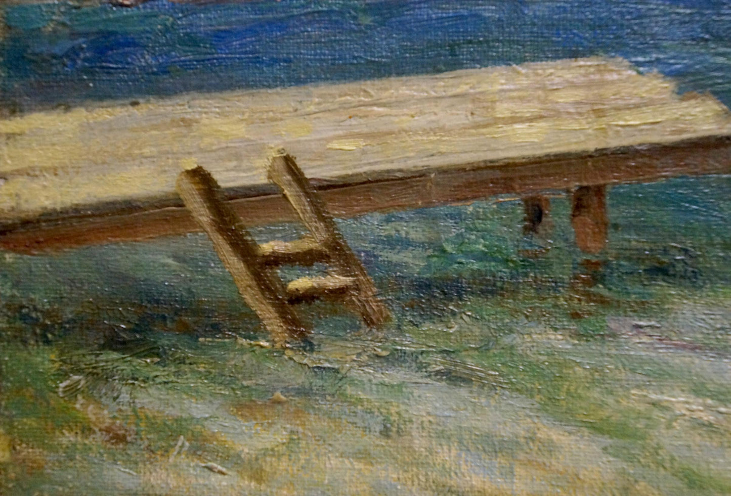 Weathered wooden ladder on yellowish dock in Off the Coast by Paul Christiaan Poll