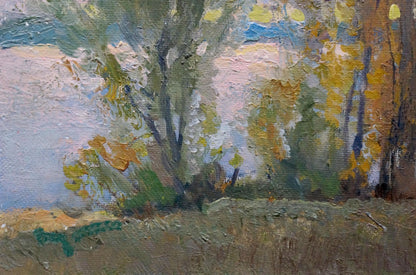 Impressionistic oil painting Sudden Autumn by Alexander Minka with textured trees
