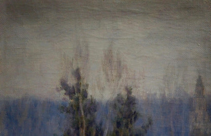 Muted impressionistic misty forest oil painting by Lvov Sergey Sergeyevich