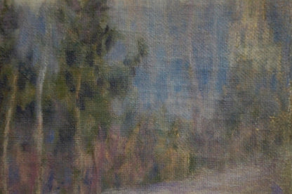Soft-focus impressionistic oil painting of foggy forest by Lvov Sergey Sergeyevich