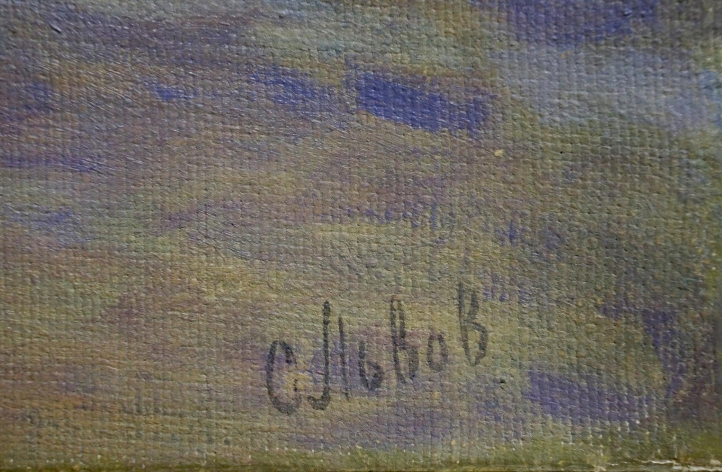 Signature c. on back of Oil painting In the fog by Lvov Sergey Sergeyevich