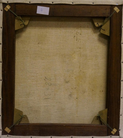Back of Oil painting In the fog L’vov Sergey Sergeyevich in dark wood frame