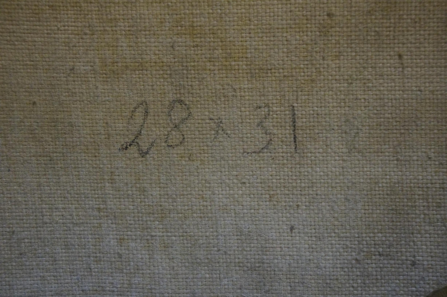Back of Oil painting In the fog L’vov Sergey Sergeyevich on beige woven canvas