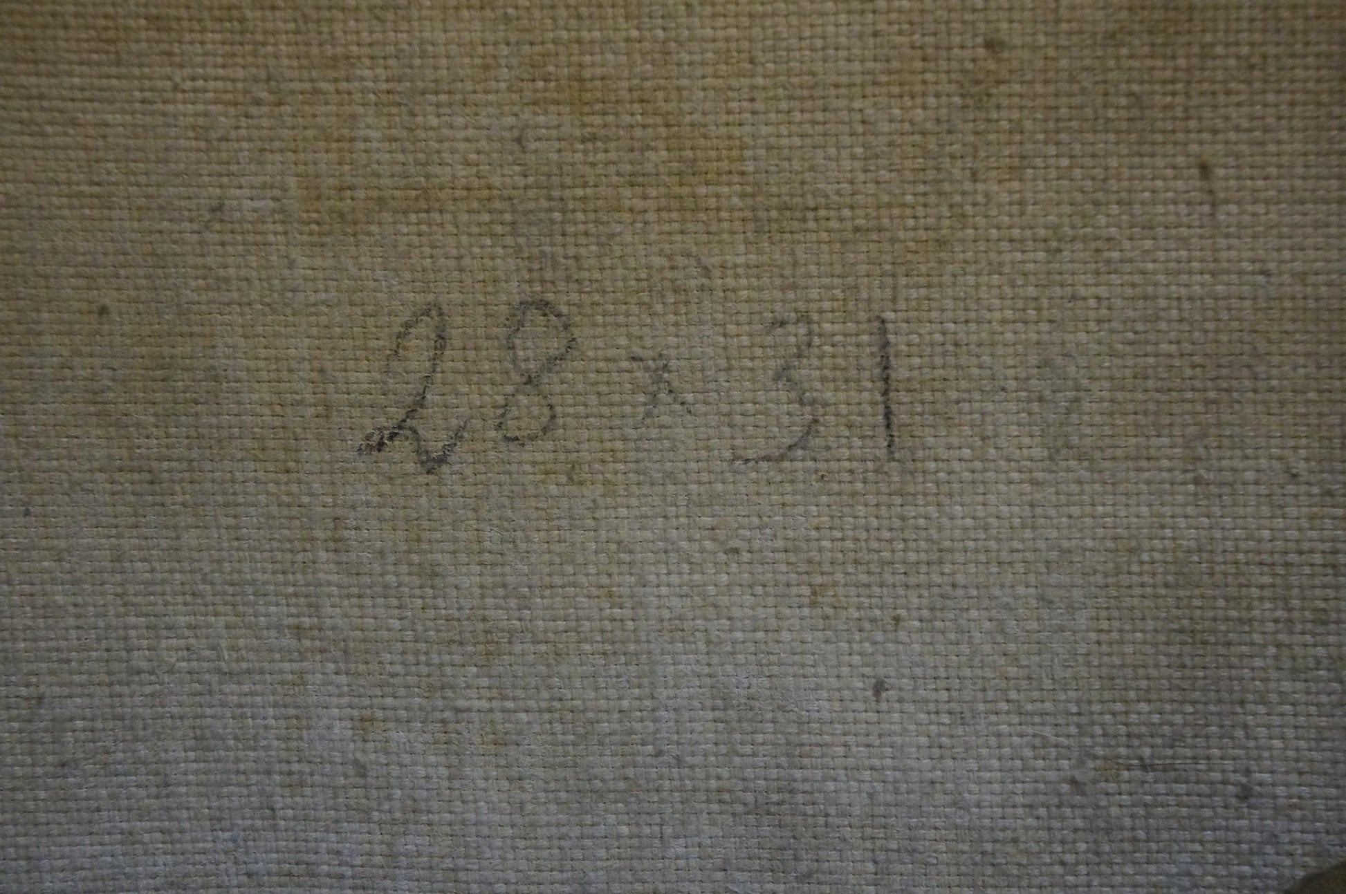Back of Oil painting In the fog L’vov Sergey Sergeyevich on beige woven canvas
