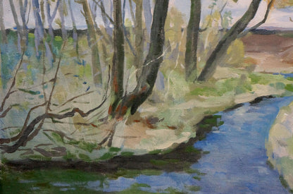 Serene oil painting of forest river landscape by Minka Alexander Fedorovich