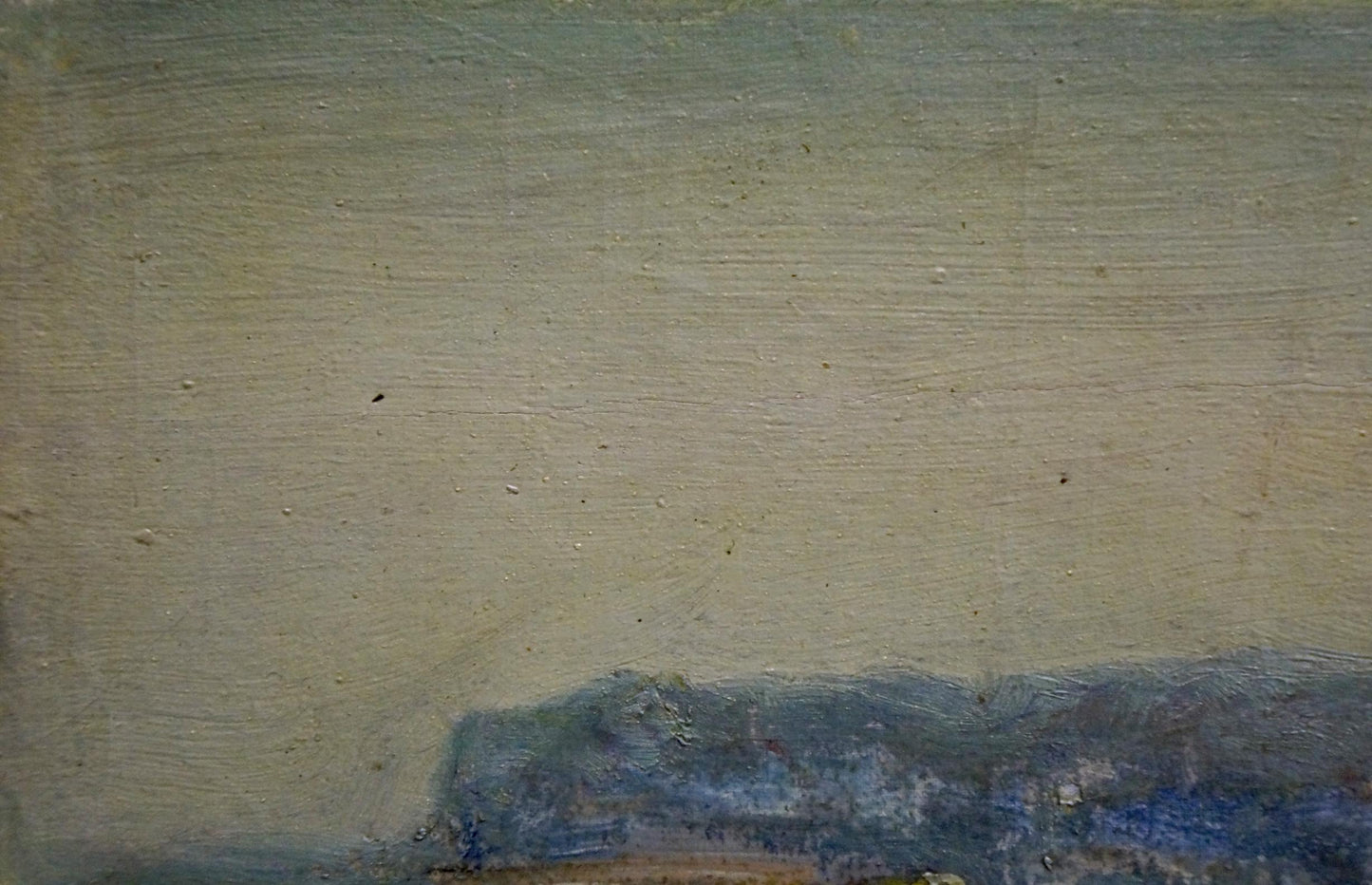 Oil painting Fog in the mountains: textured beige blue landscape