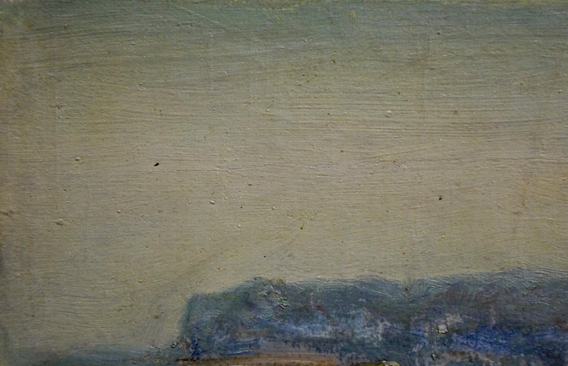Oil painting Fog in the mountains: textured beige blue landscape