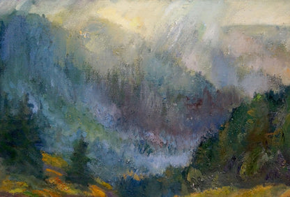 Oil painting Road to the forest by Minka Alexander Fedorovich misty mountains