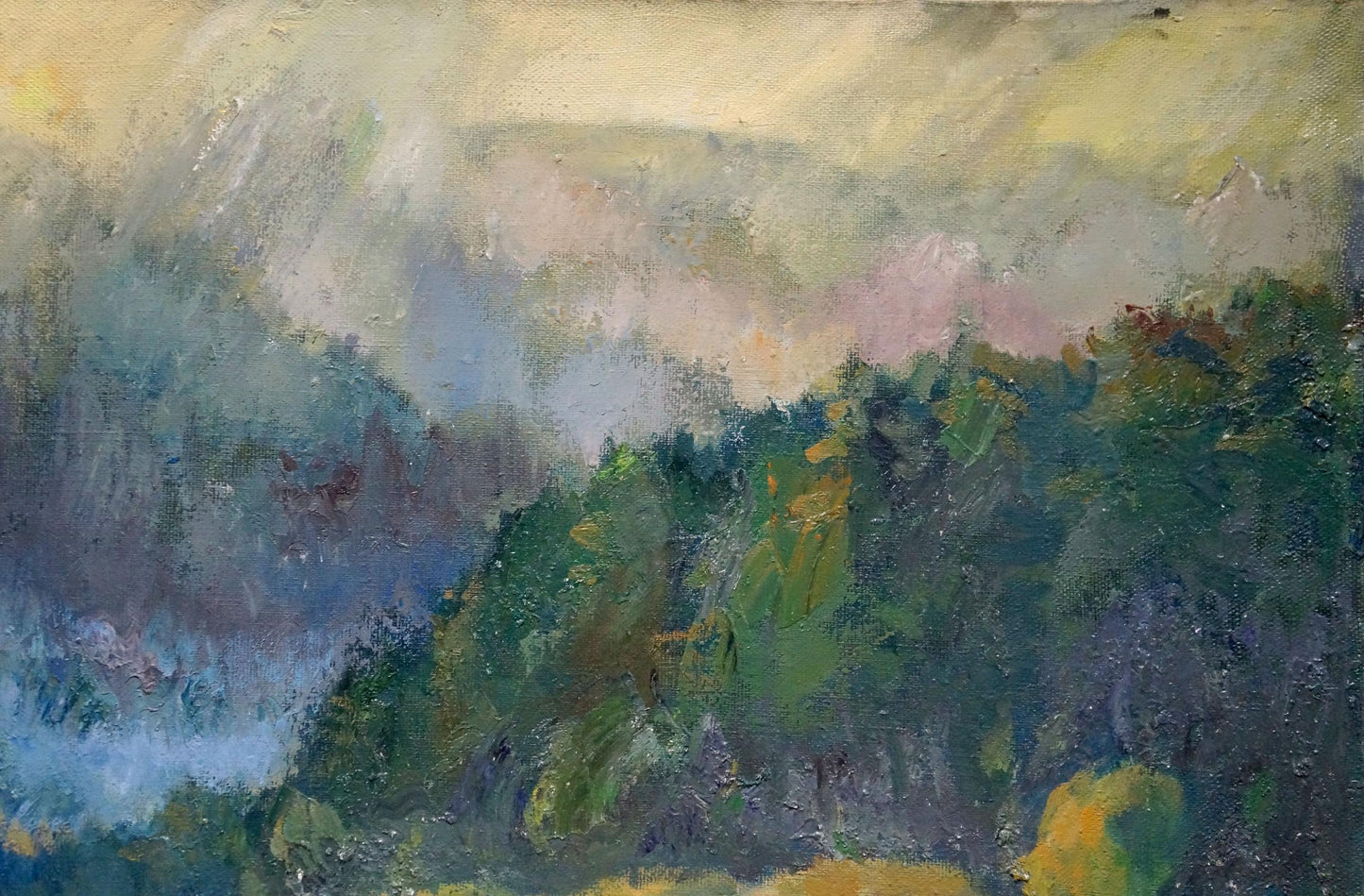 Oil painting Road to the Forest by Minka Alexander Fedorovich, abstract greens and blues