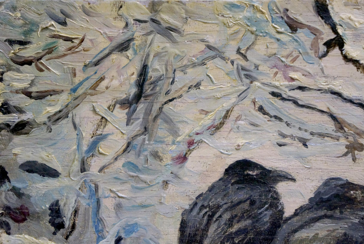 Textured impressionistic oil painting of black crow by Vladimir Ivanovich Kozlovsky