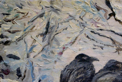 Textured impressionistic oil painting of black crow by Vladimir Ivanovich Kozlovsky