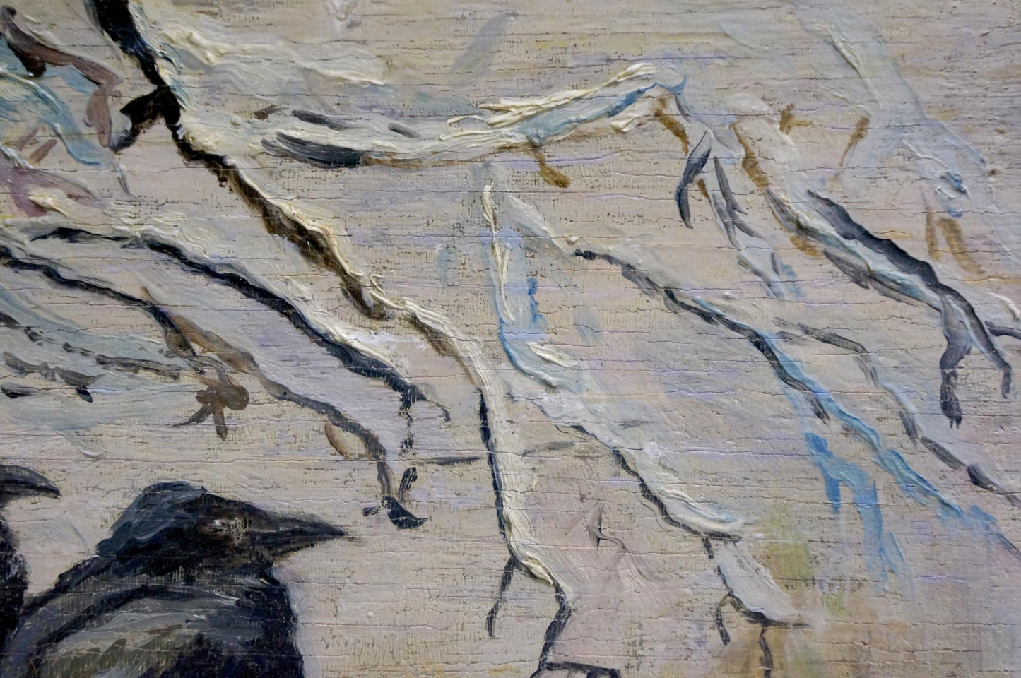 Oil painting Crows by Vladimir Ivanovich Kozlovsky, textured grayscale brushstrokes