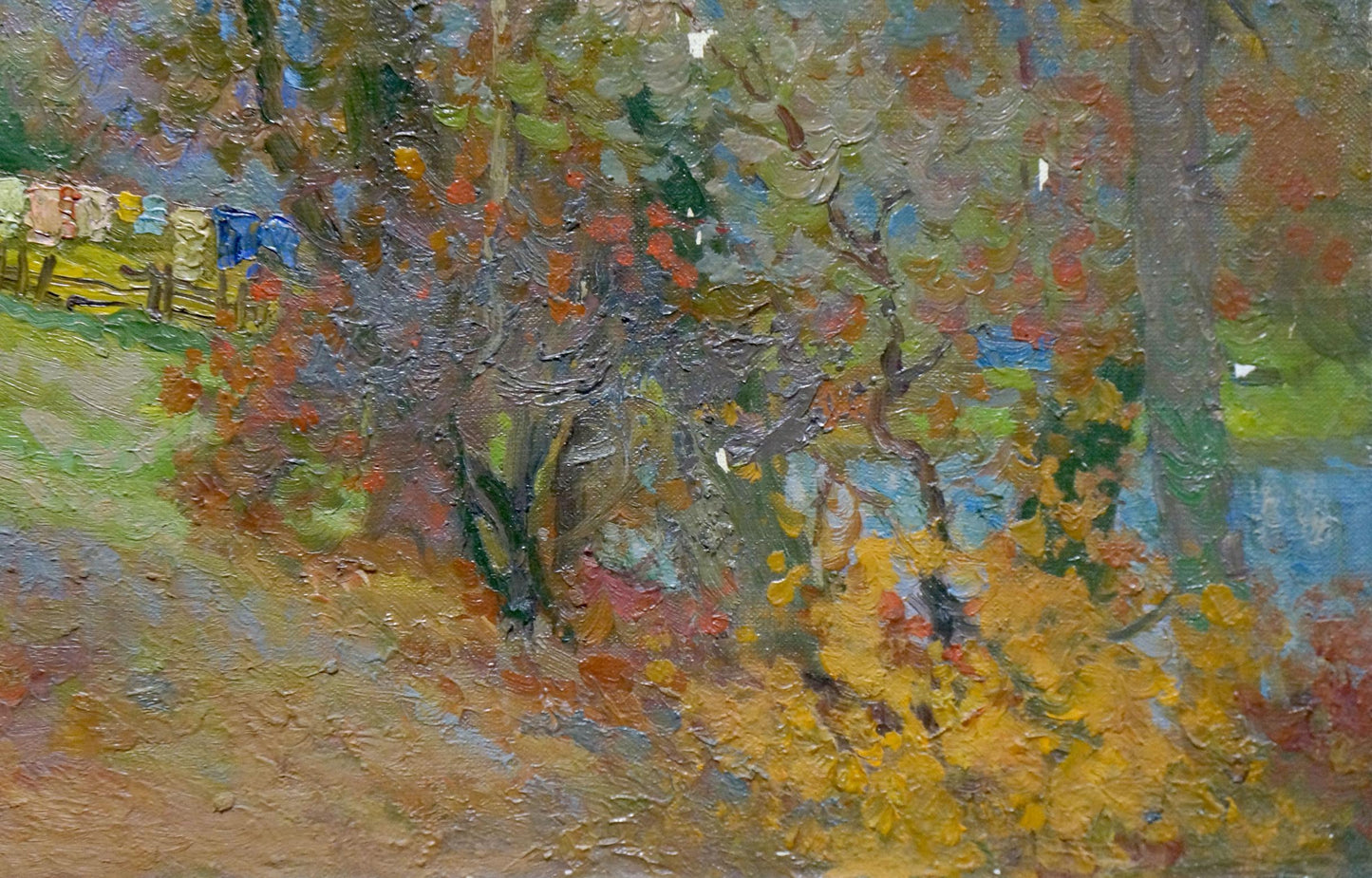 Oil painting In the Country by Minka Alexander Fedorovich, autumn trees in warm hues
