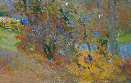Oil painting In the Country by Minka Alexander Fedorovich, autumn trees in warm hues