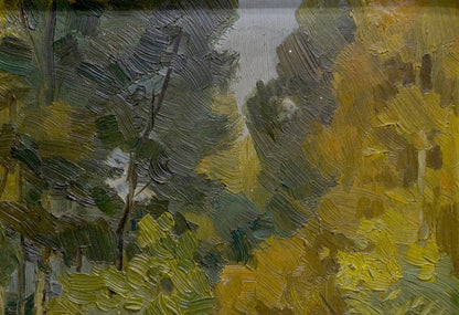 Oil painting Road to the Forest by Z. Seredenko with textured yellow, green, gray foliage