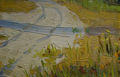 Oil painting Road to the forest Z. Seredenko with textured river and grasses