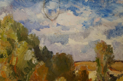 Oil painting After the Rain by Minka Alexander Fedorovich, cloudy sky over foliage