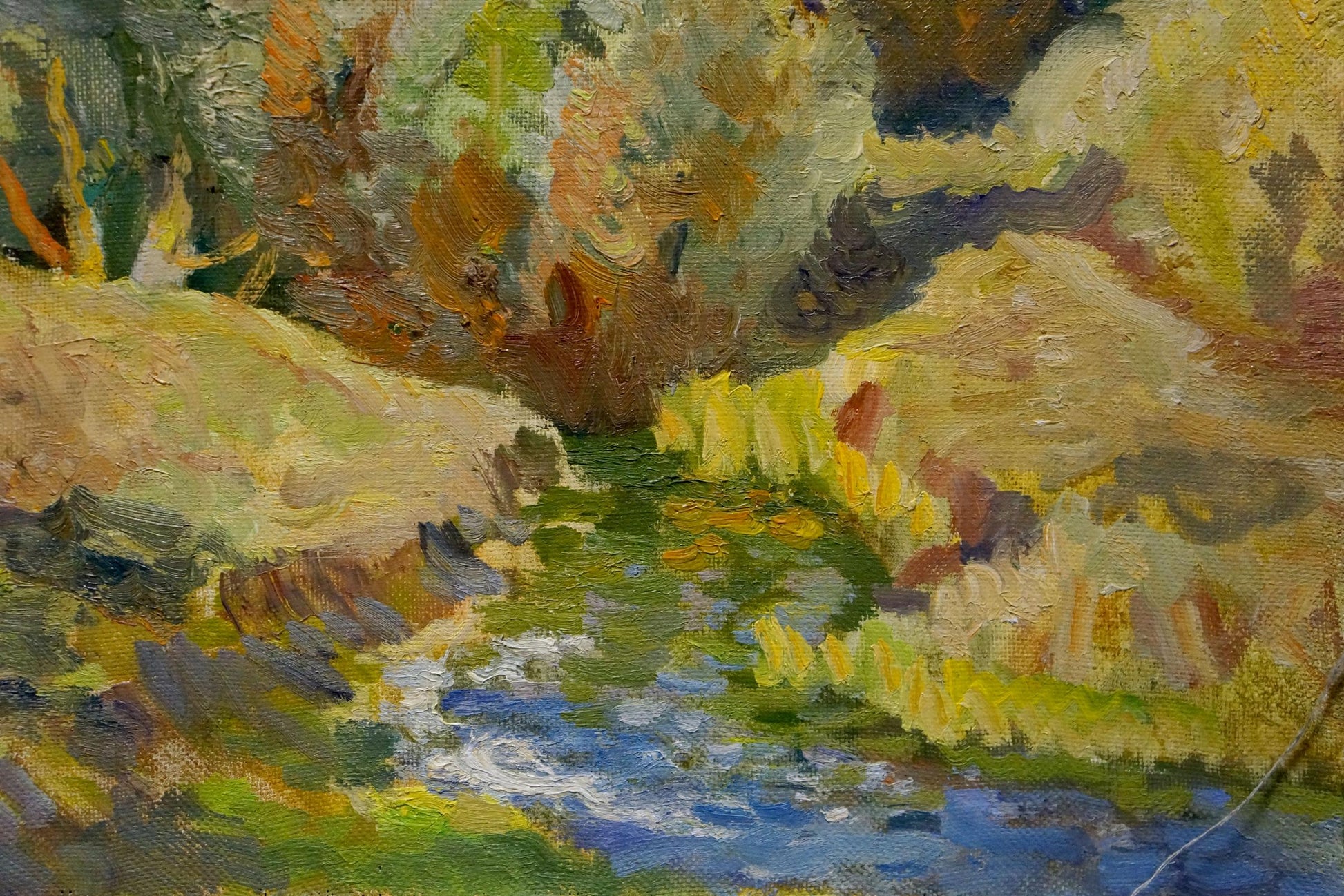 Oil painting After the Rain by Minka Alexander Fedorovich, autumn stream in impasto