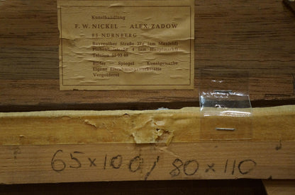 Back of F.W. Nickel oil painting with Nuremberg art label