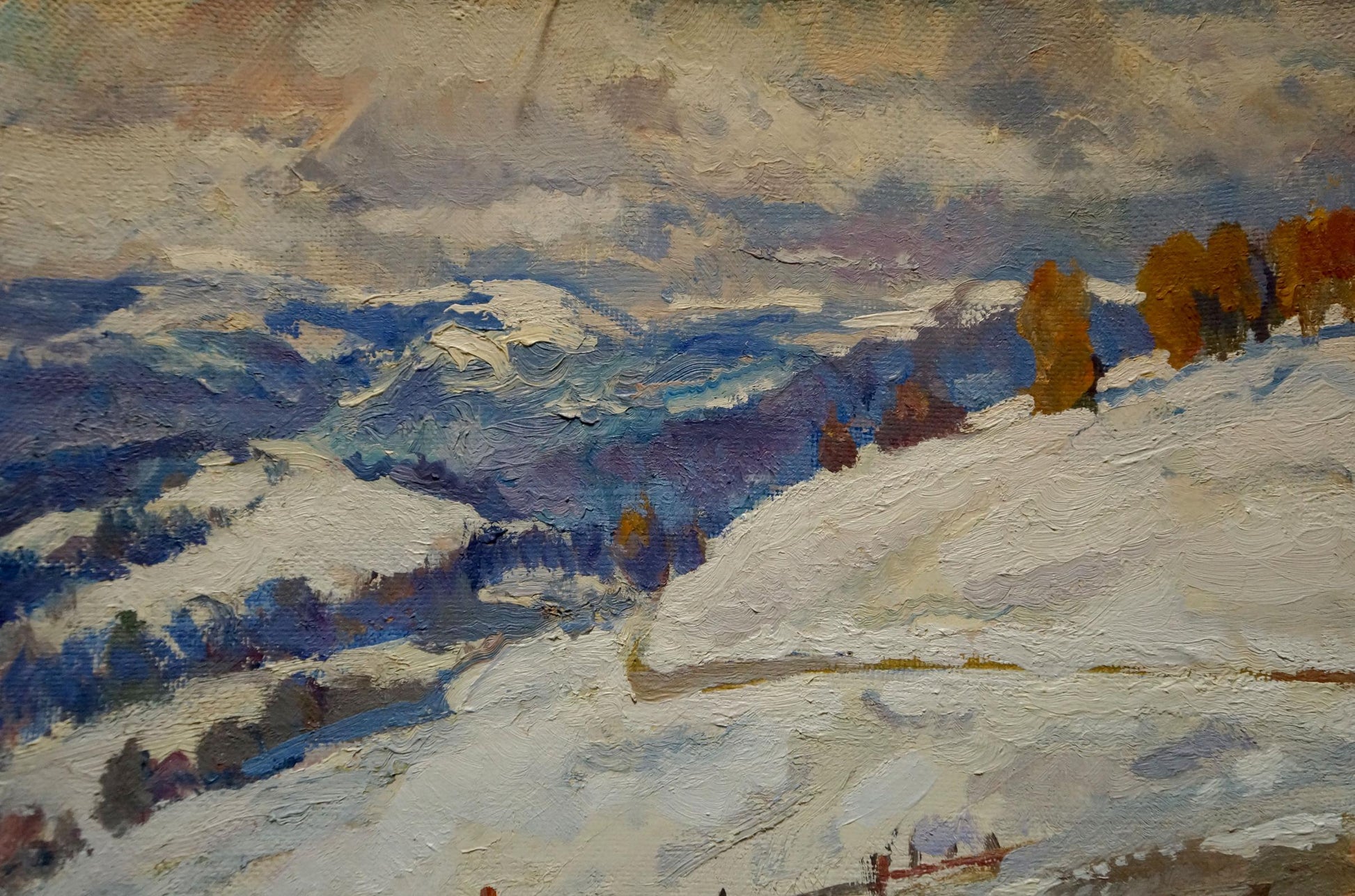 Oil painting Winter path by Minka Alexander Fedorovich snowy mountain landscape