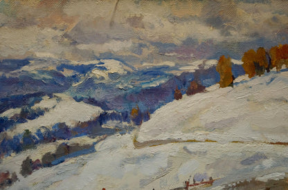 Oil painting Winter path by Minka Alexander Fedorovich snowy mountain landscape