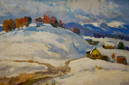 Oil painting Winter path by Minka Alexander Fedorovich snowy landscape