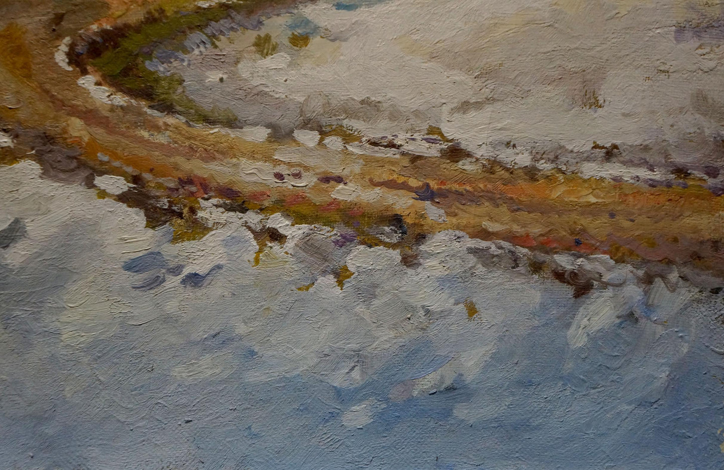 Oil painting Winter path by Minka Alexander Fedorovich, textured snowy winding path