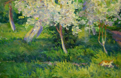 Vibrant impressionist oil painting of blossoming tree by Galkun Tatiana Dmitrievna