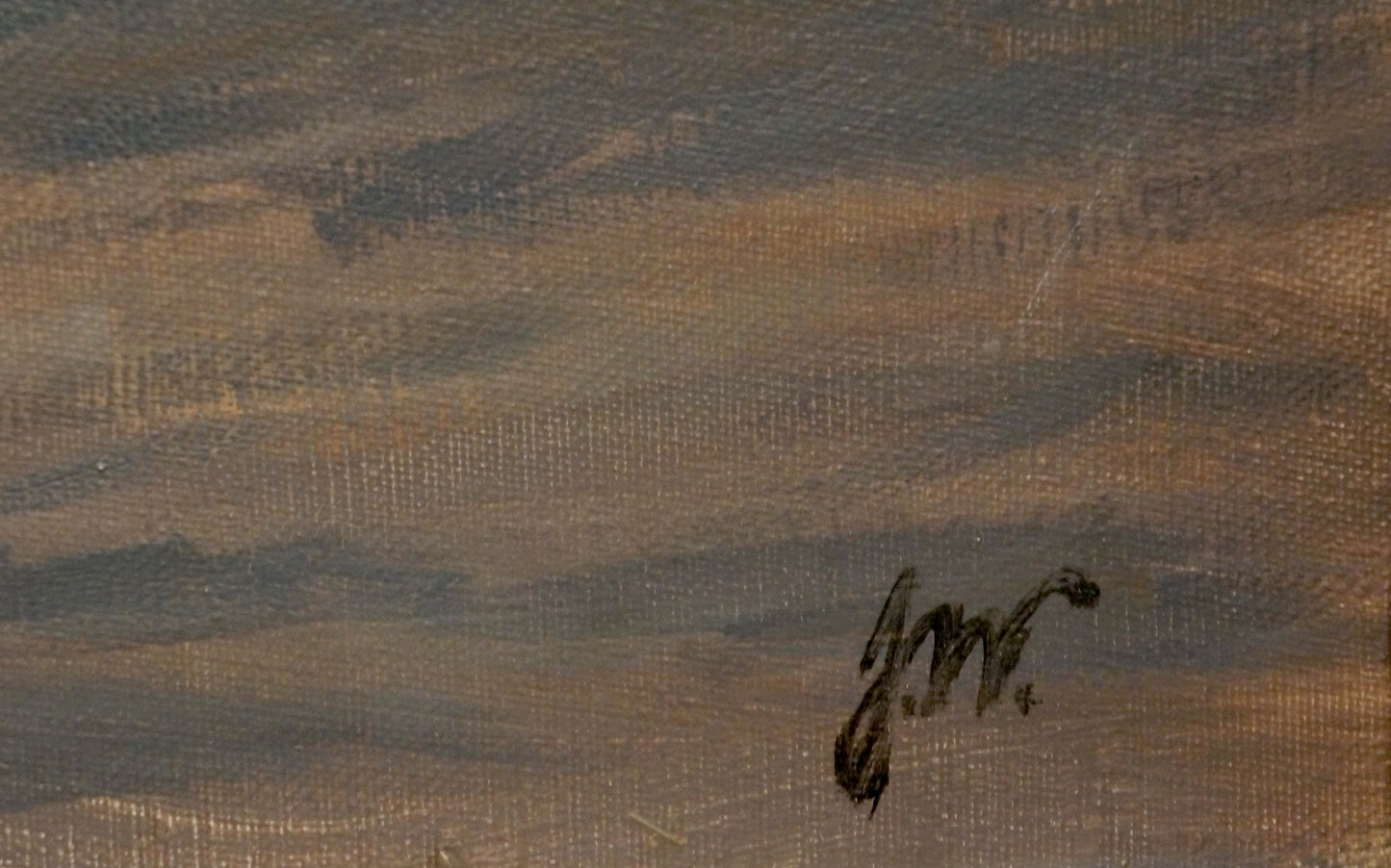 Dark textured black ink signature on back of Oil painting Calm quiet waves canvas