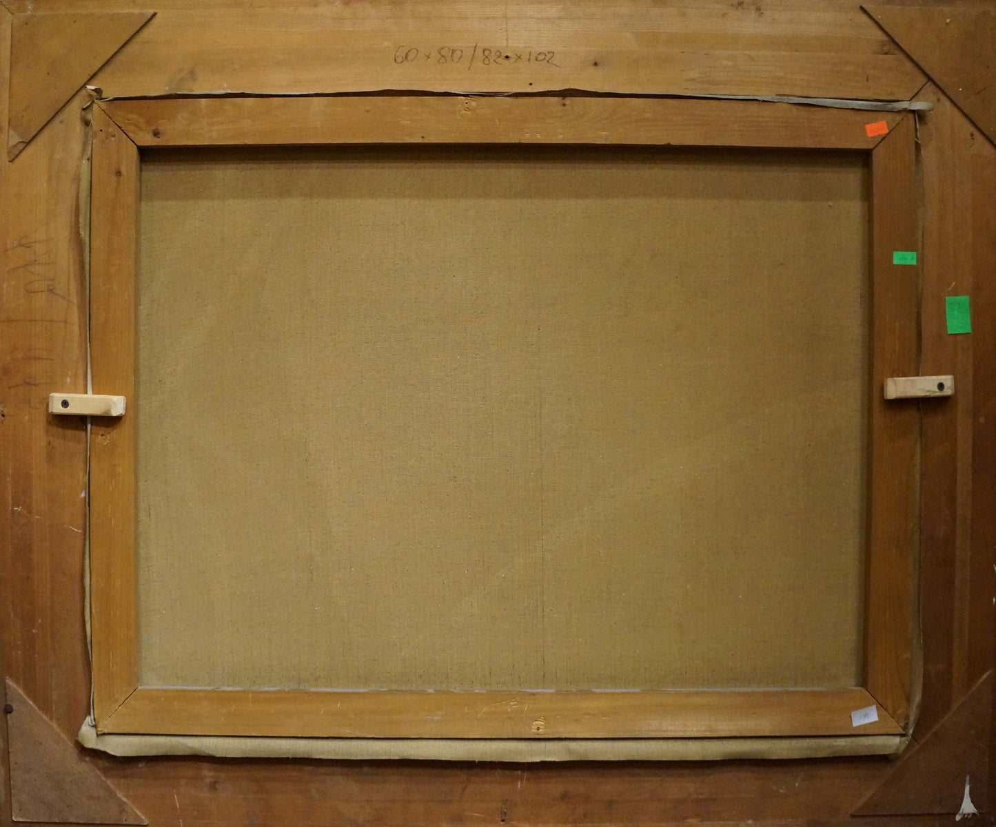 Back of Oil painting Calm quiet waves canvas with wooden frame and beige fabric