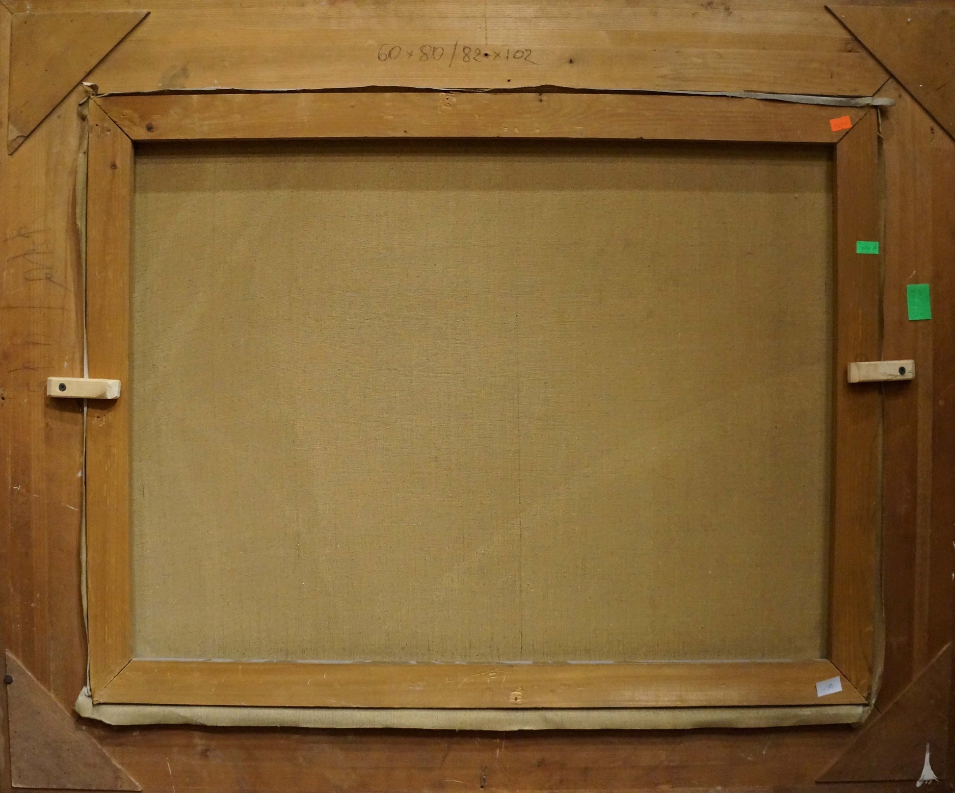Back of Oil painting Calm quiet waves canvas with wooden frame and beige fabric
