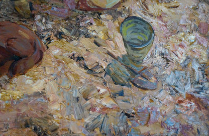 Greenish metallic cup on Oil painting On the shore by Kuts Vladimir Vladislavovich