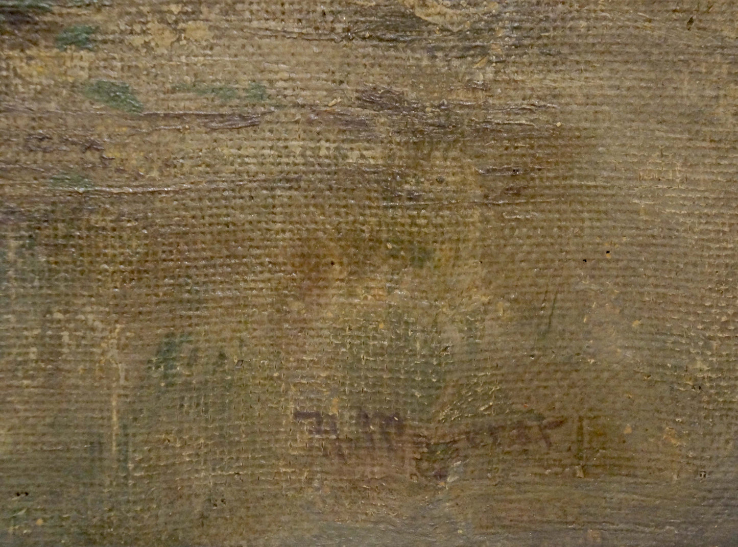 Oil painting landscape with market in faded earthy tones and textured brushstrokes