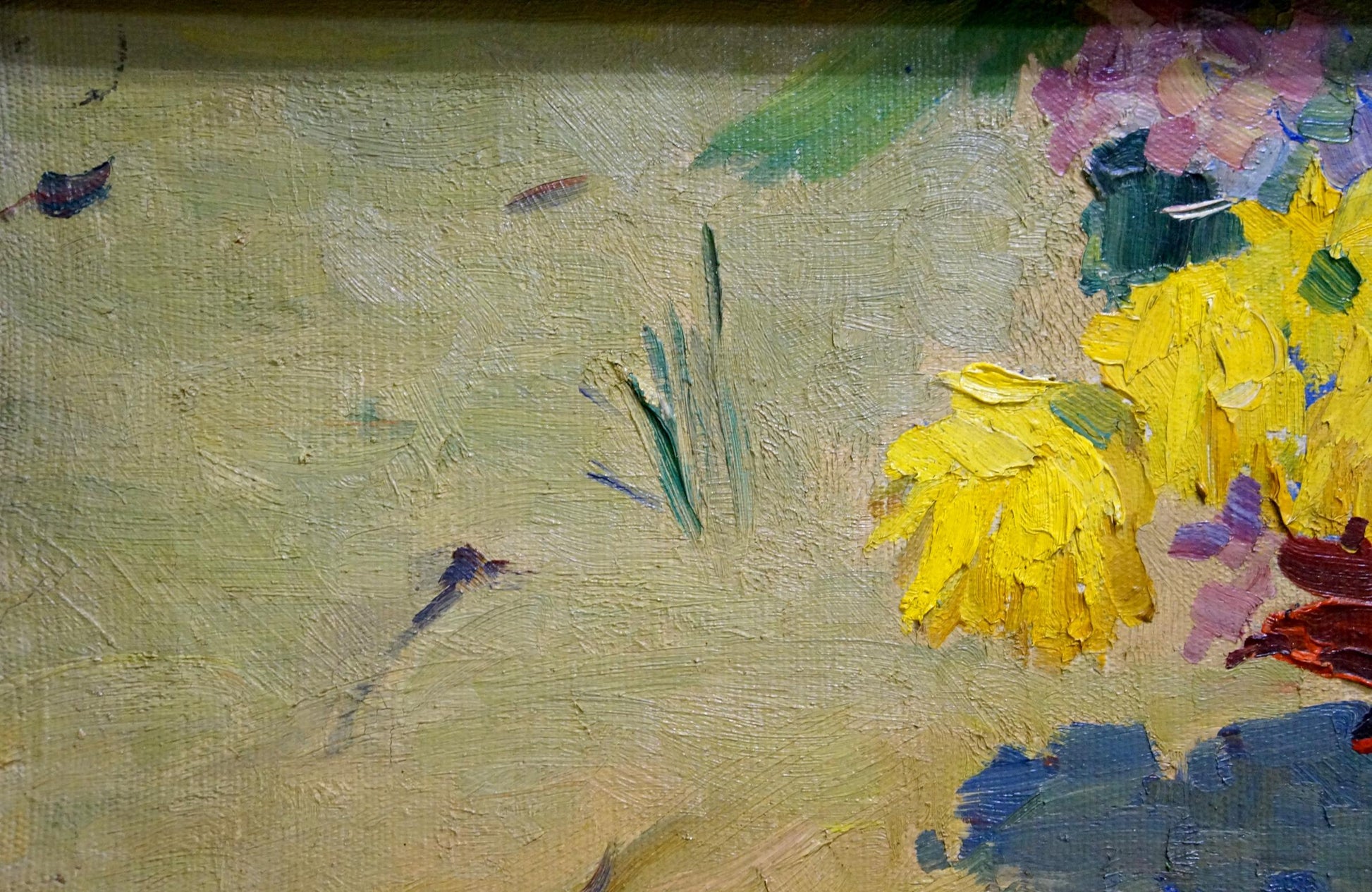 Vibrant yellow purple flowers oil painting by Kerimova Elena Alexandrovna