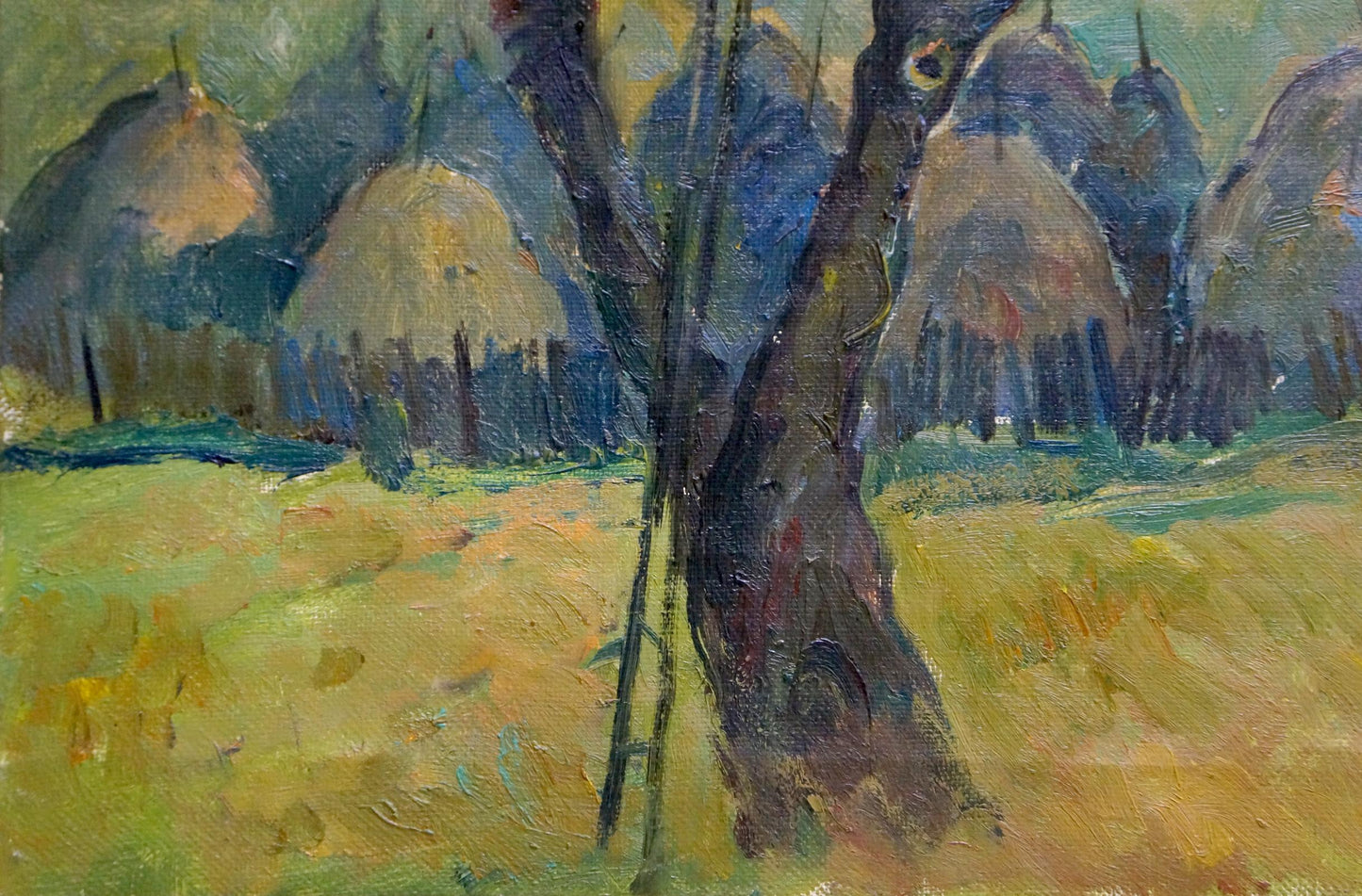 Oil painting by Litvinov Alexander Semenovich: textured dark tree in golden fields