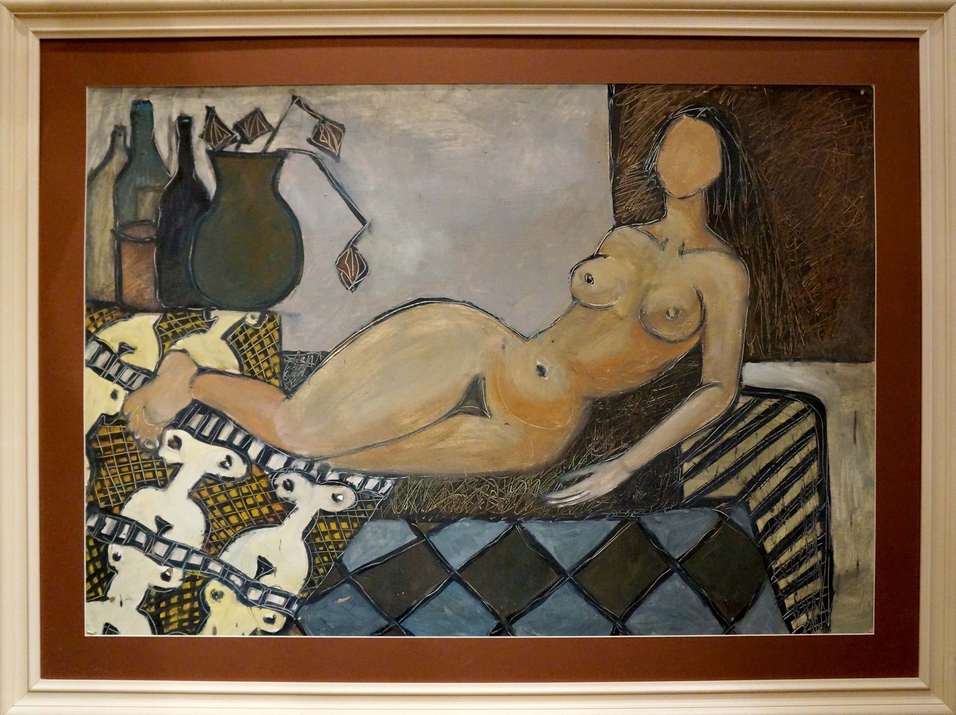 Figure portrait of female figure by Latvian artist Reemtsma, abstract reclining figure