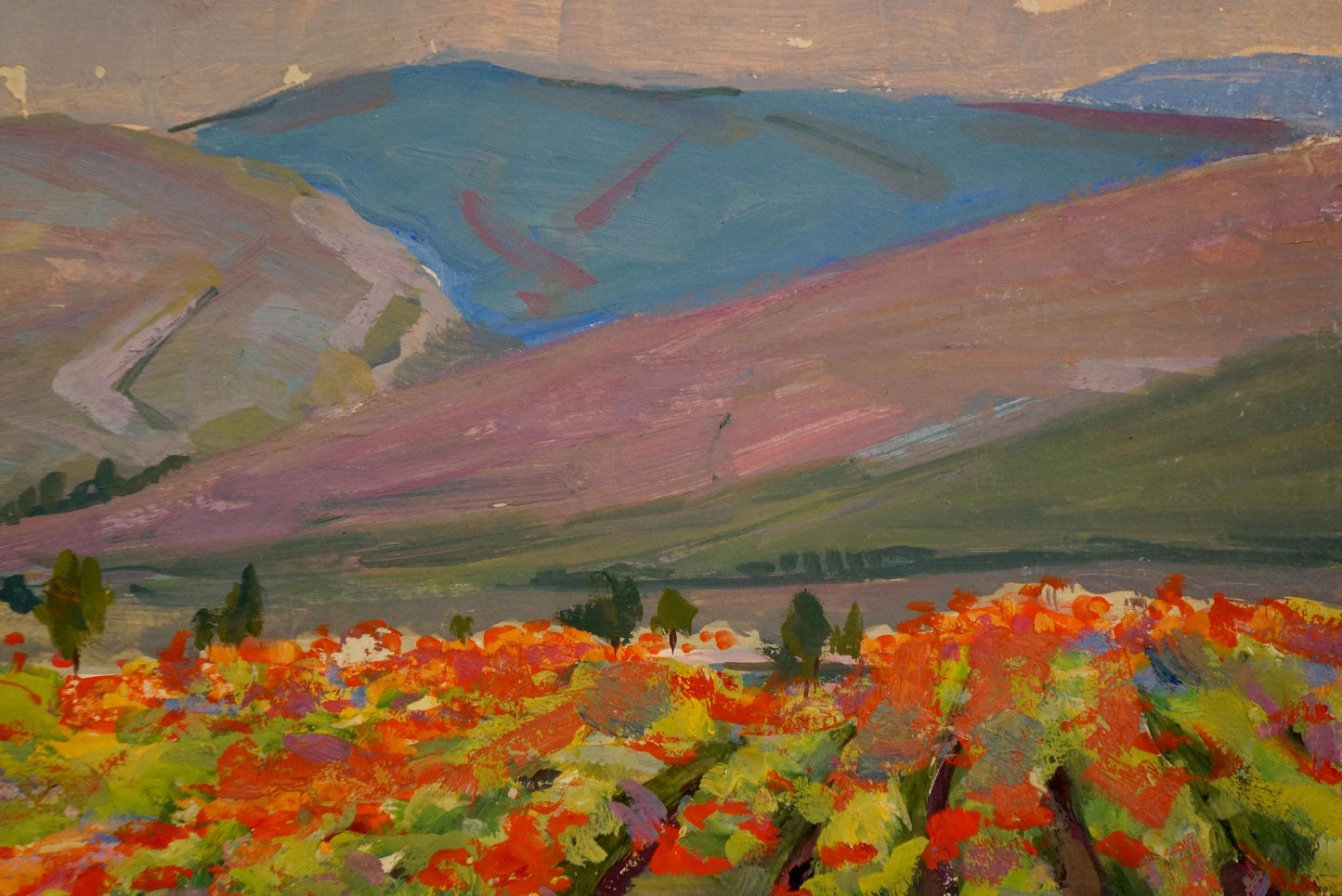 Vibrant impressionist oil painting of poppy field by Miroshnichenko Pavel Petrovich