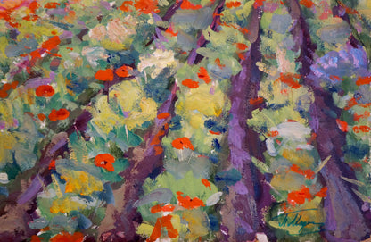 Vibrant oil painting of poppy field by Miroshnichenko Pavel Petrovich