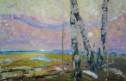 Oil painting Sunset through the birches by Viktor Grigorievich Sevastyanov