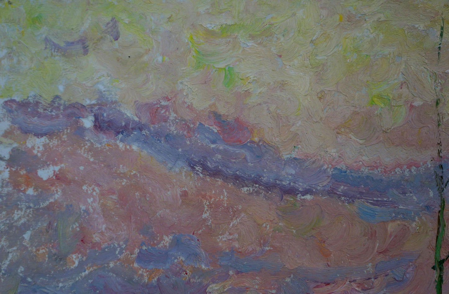 Abstract oil painting Sunset through the birches by Viktor Grigorievich Sevastyanov in pastel hues
