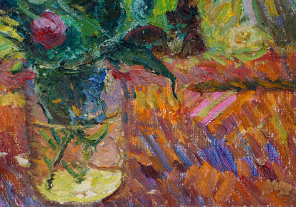 Oil painting of man in garden by Sevastyanov Viktor Grigorievich