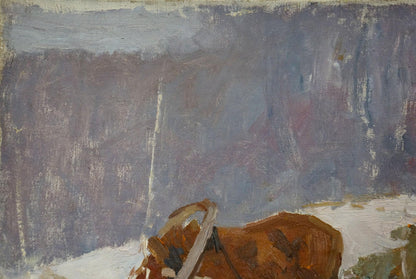 Oil painting of horse head in the woods by Sevastyanov Viktor Grigorievich