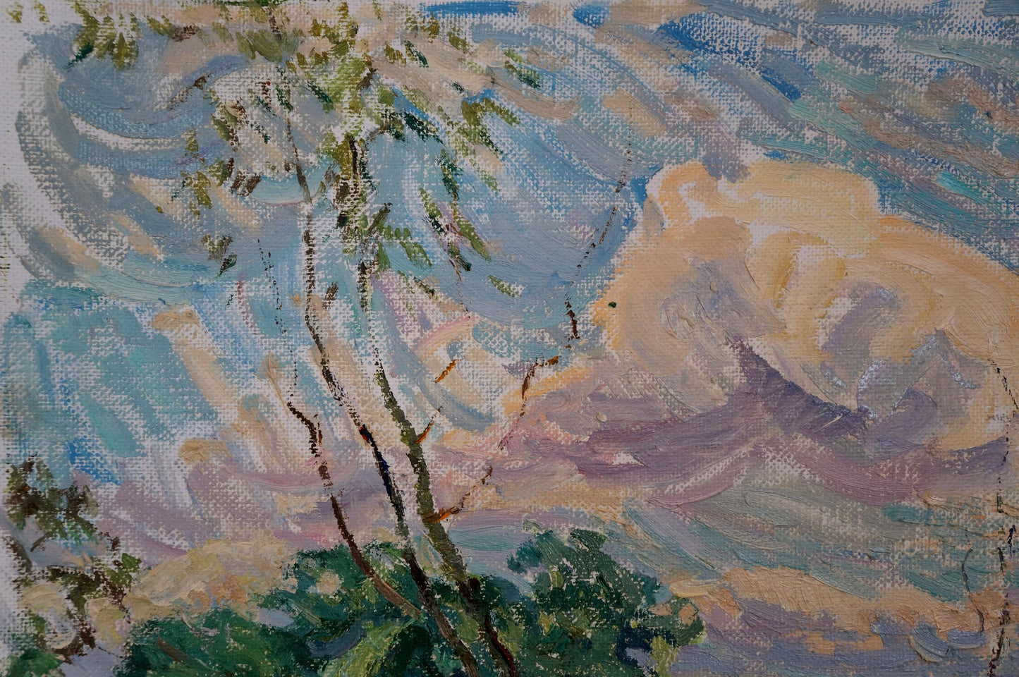 Oil painting by Sevastyanov Viktor Grigorievich of tree in swirling sky