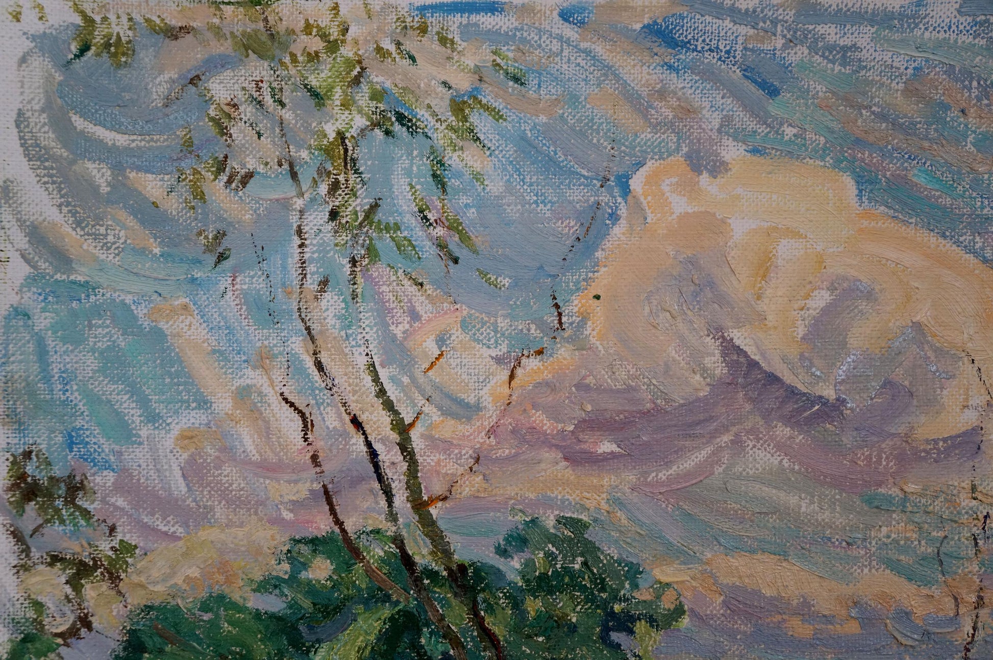 Oil painting by Sevastyanov Viktor Grigorievich of tree in swirling sky